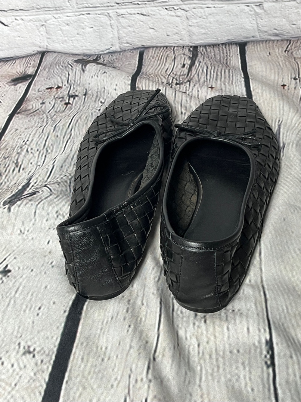 Quince Black Woven Leather Ballet Flats with Bow - Picture 4 of 4